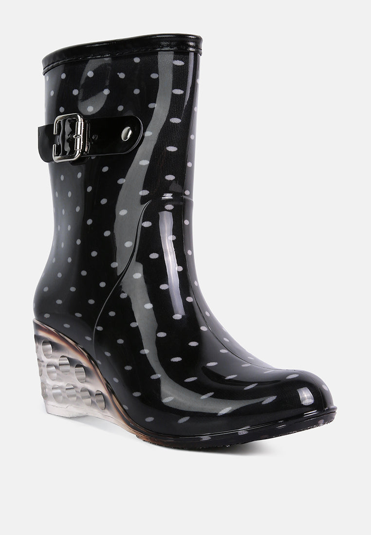 London Rag International clear wedge rain boots with a stylish polka dot pattern for rainy weather