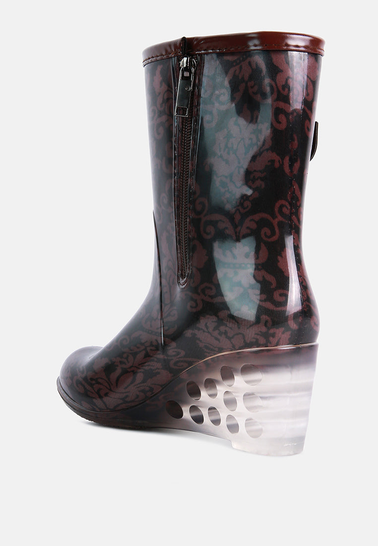 London Rag International clear wedge rain boots with stylish design and practical side zipper for easy wear