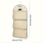 Beige closet hanging organizer with three shelves for efficient storage