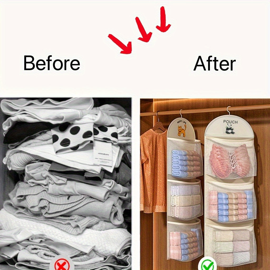 Closet hanging organizer in beige, fabric, perfect for storing clothes