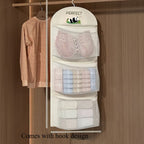 Closet hanging organizer with mesh pockets for neatly stored garments
