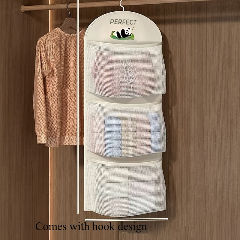 Closet hanging organizer with mesh pockets for neatly stored garments