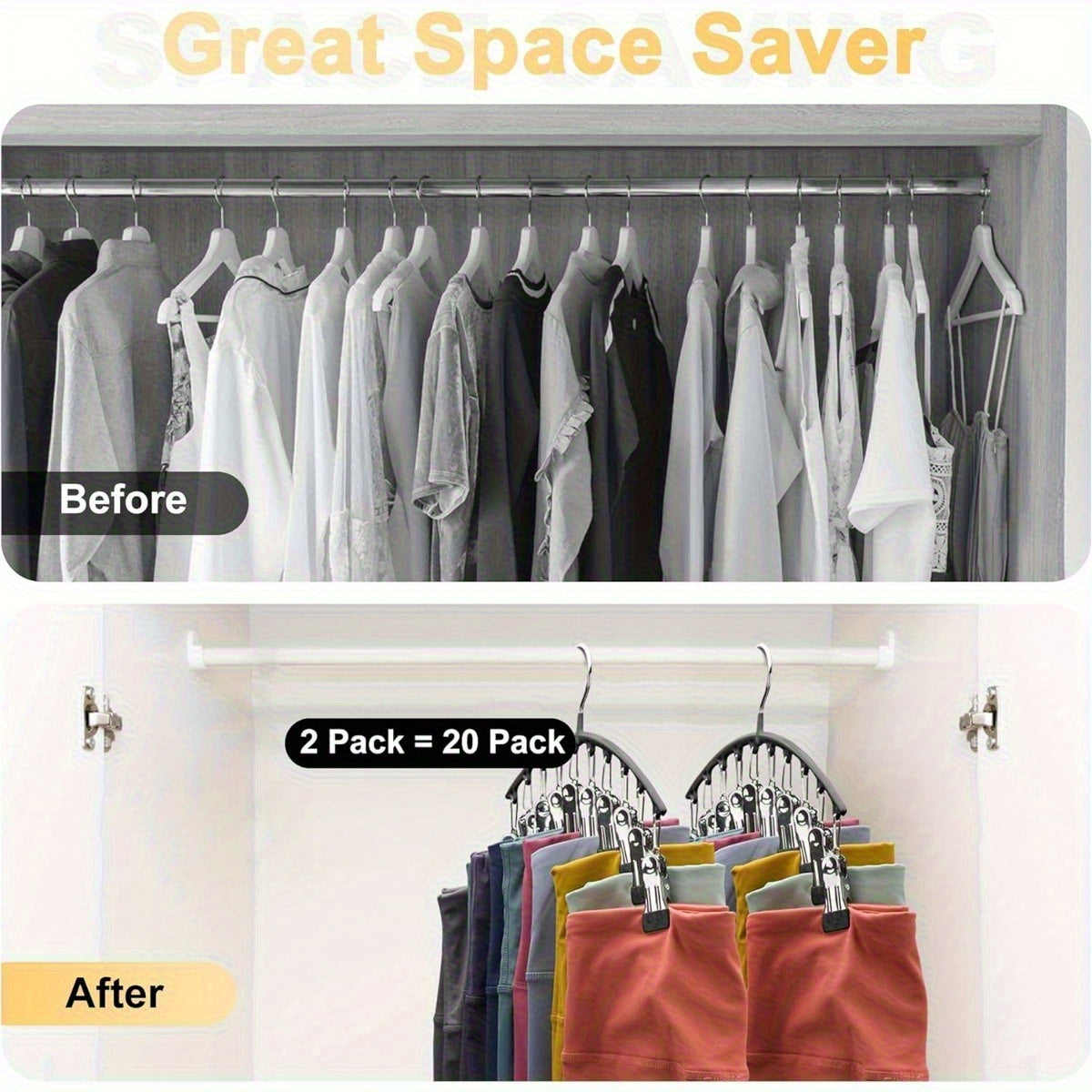Cloth closet organizer, multi-hanger design, saves space and keeps clothes neat