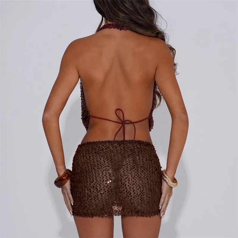Brown clubwear dress, mesh fabric, perfect for night outs