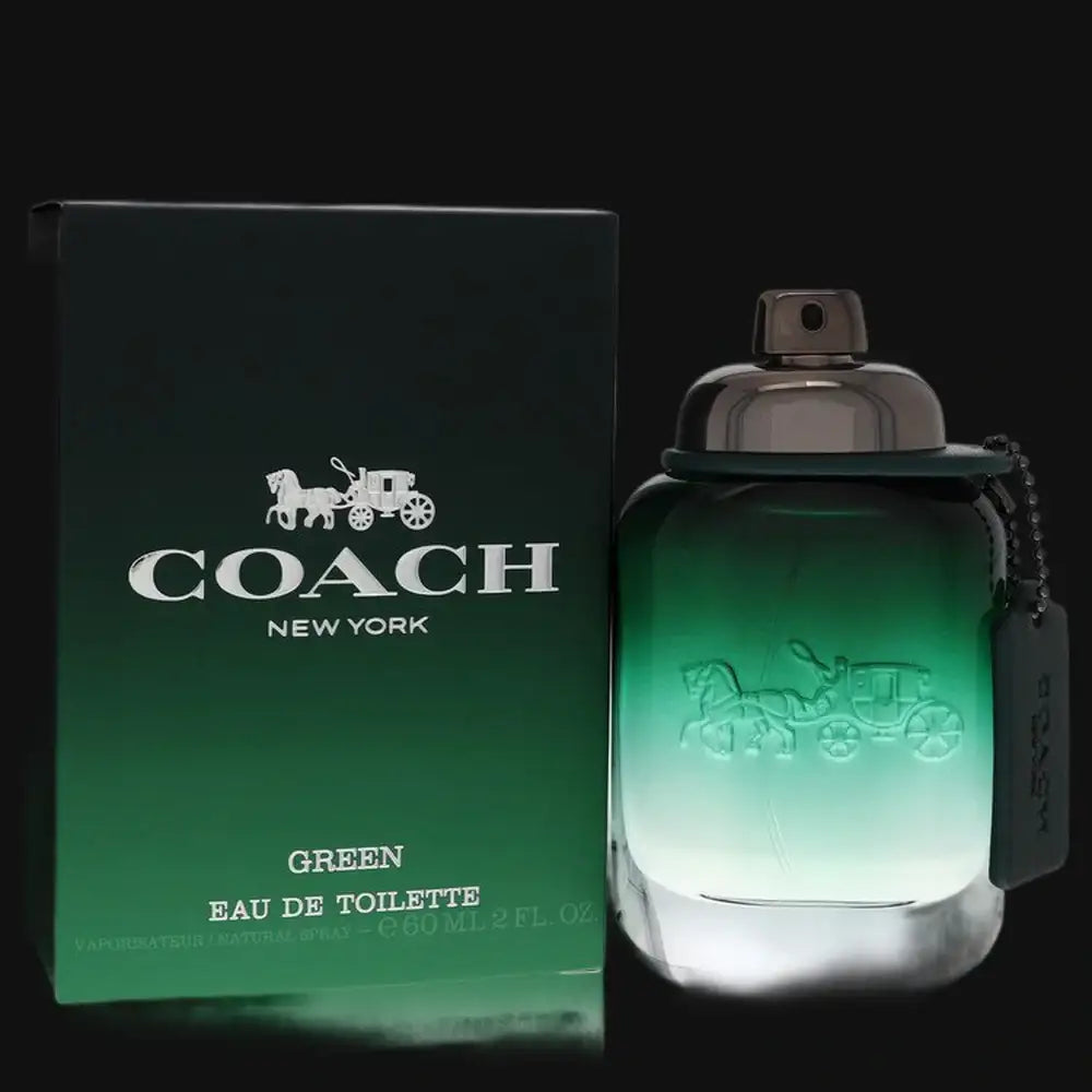 Green by Coach cologne for men in a stylish bottle with packaging showcasing the brand logo
