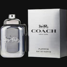 Platinum by Coach cologne for men in sleek silver bottle with elegant packaging