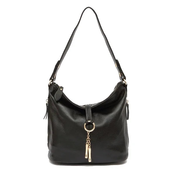 Black leather coach purse shoulder bag with stylish zipper details