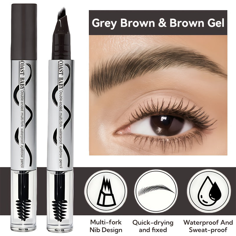 Travel friendly grey brown eyebrow gel with multi-fork nib design