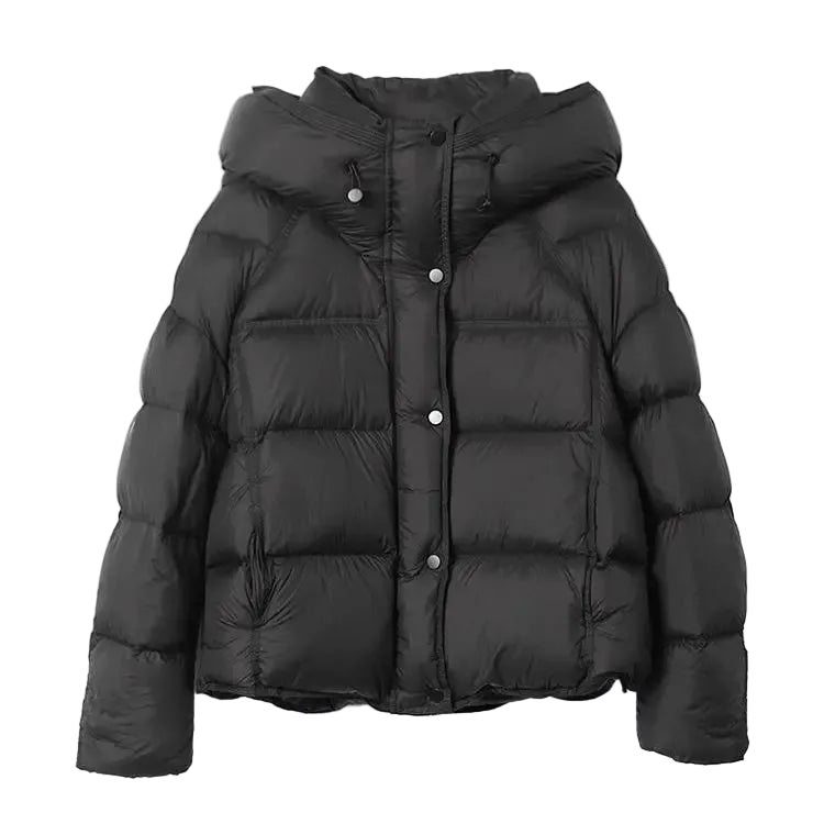 women's black coat puffer jacket, warm and stylish for winter