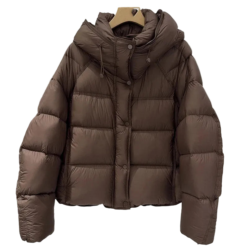 women's brown coat puffer jacket, lightweight and stylish for winter