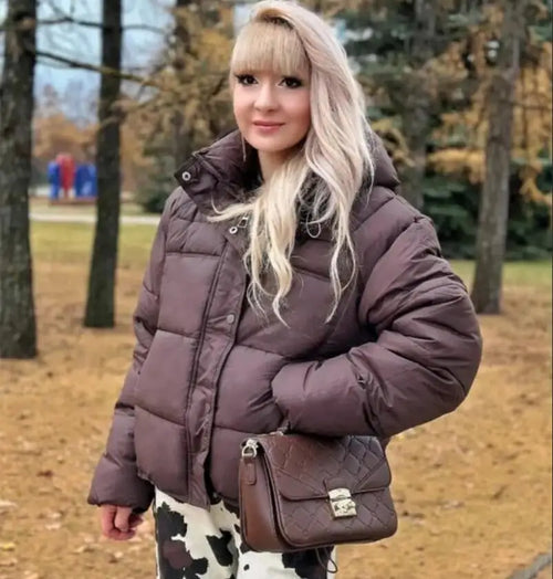 Women's brown coat puffer jacket for casual outdoor wear