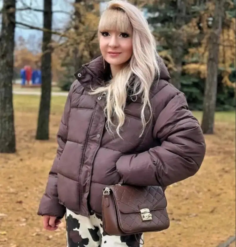 Women's brown coat puffer jacket for casual outdoor wear