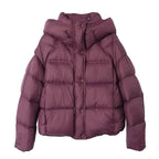 Women's purple puffer coat, lightweight for winter warmth