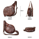 Small leather satchel for vacations in brown with multiple pockets and adjustable strap