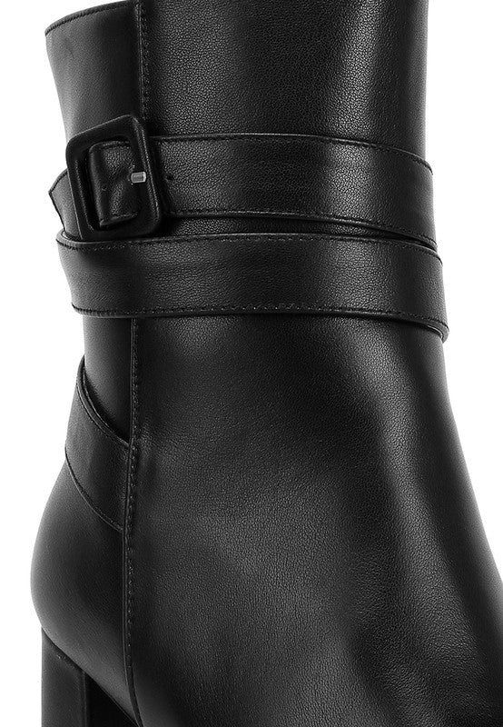 Rag Company cobra buckle ankle boots in sleek black leather with stylish strap detail