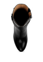 Rag Company cobra buckle ankle boots in sleek black leather with stylish pointed toe design