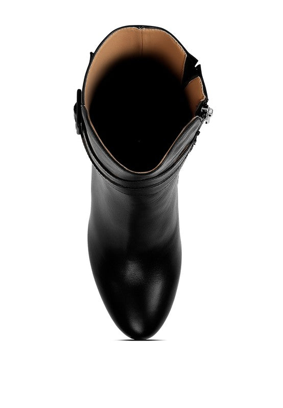 Rag Company cobra buckle ankle boots in sleek black leather with stylish pointed toe design