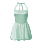 Women's mint green cocktail dress with halter neck for summer events