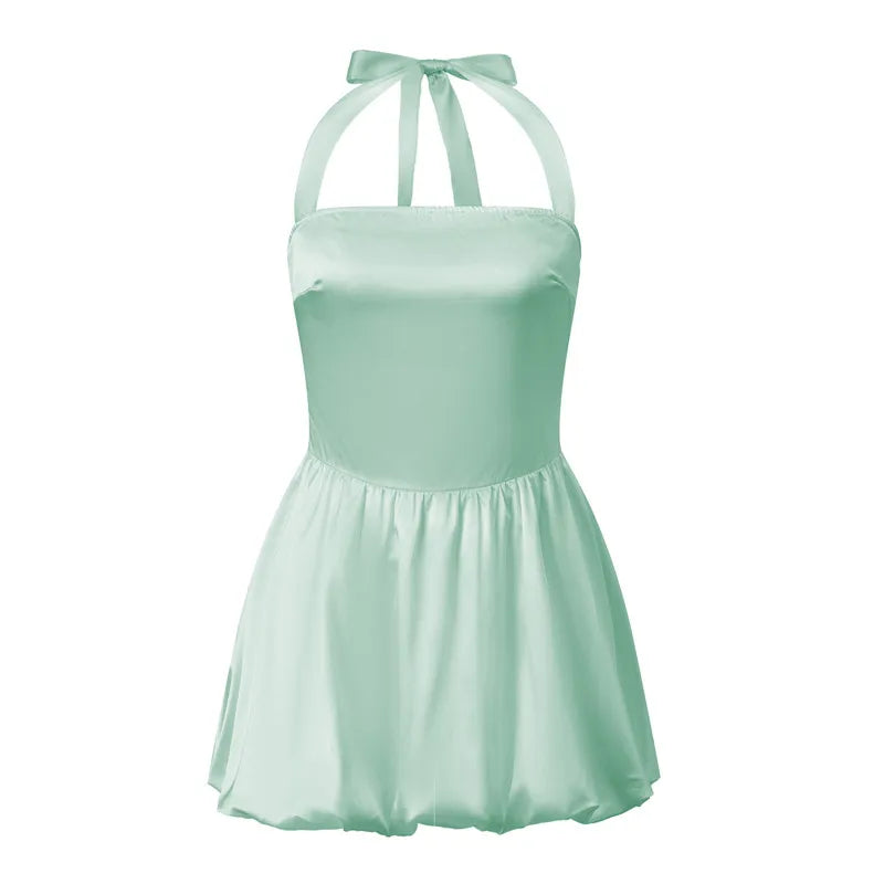 Women's mint green cocktail dress with halter neck for summer events