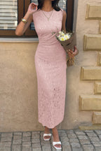 Women's pink lace cocktail dress, ideal for evening events