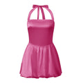 Women's pink satin cocktail dress, perfect for summer parties