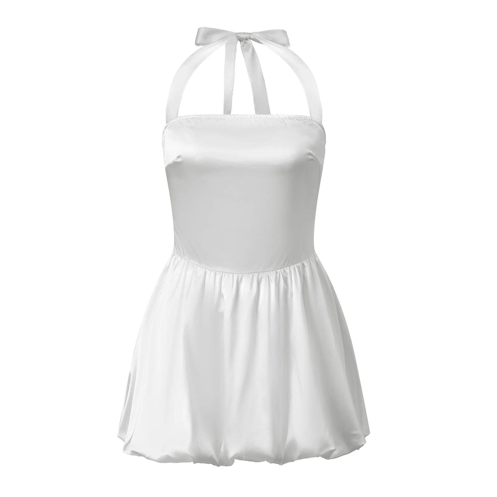 Women's white cocktail dress, halter neck, perfect for summer events