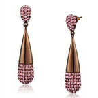 VacationGrabs coffee colored drop earrings adorned with pink crystals for a stylish look