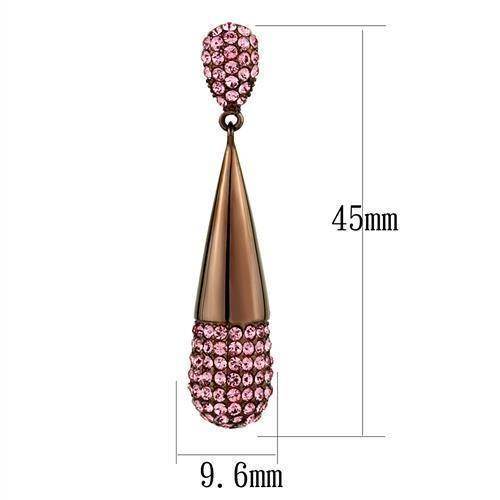 Stylish coffee colored drop earrings with sparkling pink crystals for a chic look