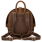 Collapsible travel backpack leather in dark brown with sturdy shoulder straps and top handle for easy carrying