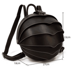 Collapsible travel backpack leather with a unique circular design and adjustable straps for convenience