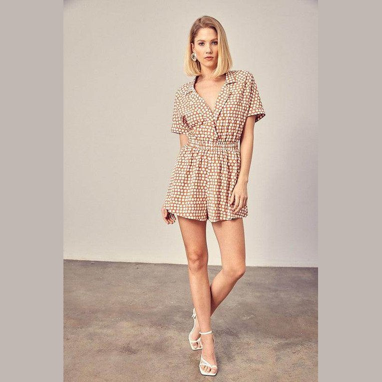 Collared Overlap Polka Dot Romper - VacationGrabs
