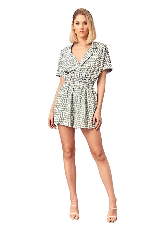 Women's Jumpsuits & Rompers Collared Overlap Polka Dot Romper