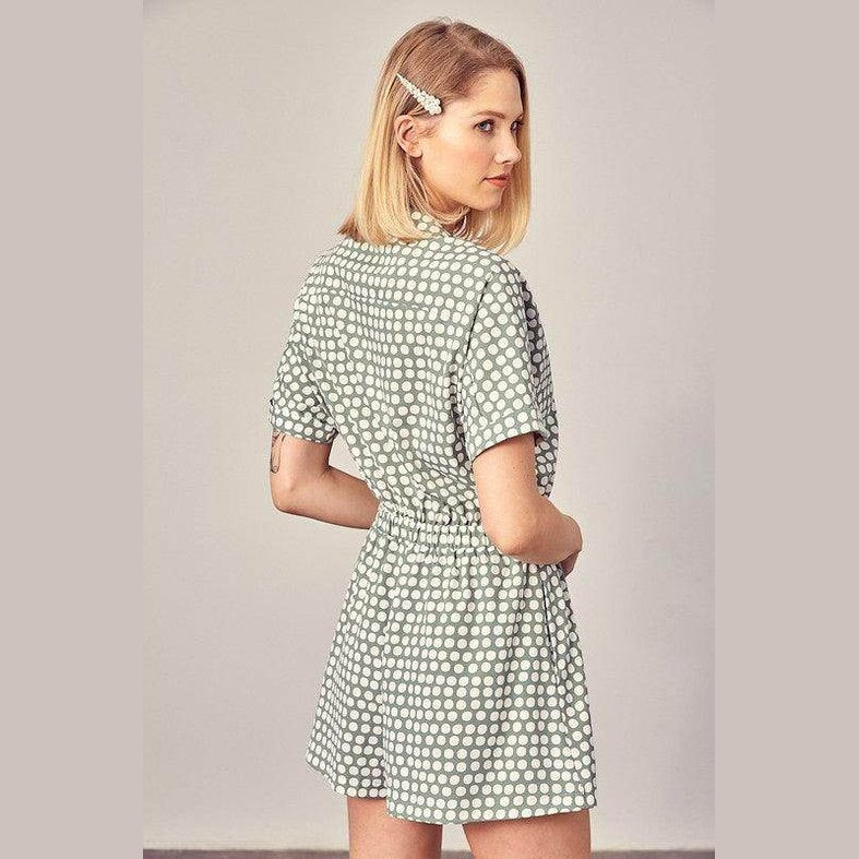Collared Overlap Polka Dot Romper - VacationGrabs