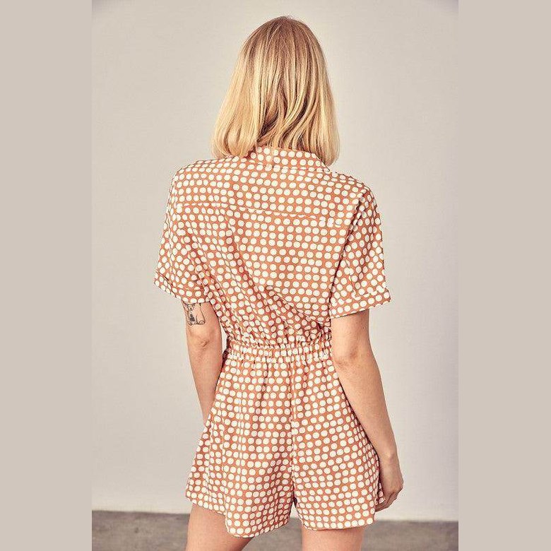 Collared Overlap Polka Dot Romper - VacationGrabs