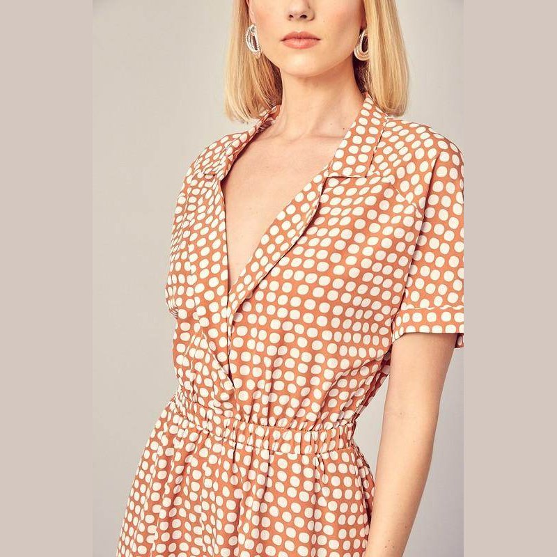 Collared Overlap Polka Dot Romper - VacationGrabs
