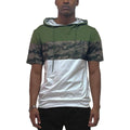 WEIV men's color block casual tee in green and camouflage with a stylish hood