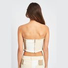 Back view of Emory Park color block corset top in beige and cream with a structured design