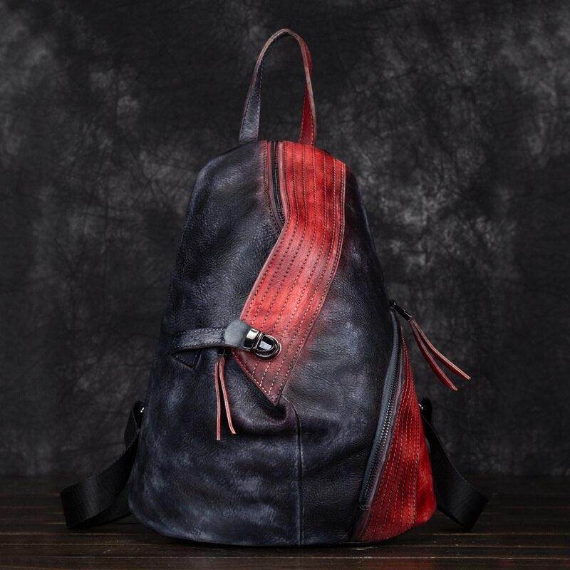 Stylish color block daypack in black and red with multiple pockets for everyday use