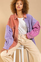Women's Shirts - Shackets Color Block Oversize Corduroy Button Down Shirts
