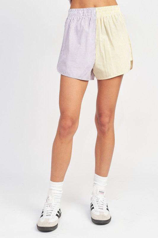  Color Block Shorts With Elastic Waistband