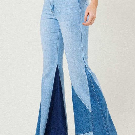 Women's Jeans Color Block Side Slit Flare Jeans
