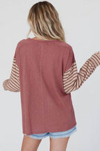 Color Block Stripe Lantern Sleeve Side Slit Tunic - VacationGrabs