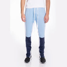 Color block track pants men in blue and navy with a comfortable fit and drawstring waist