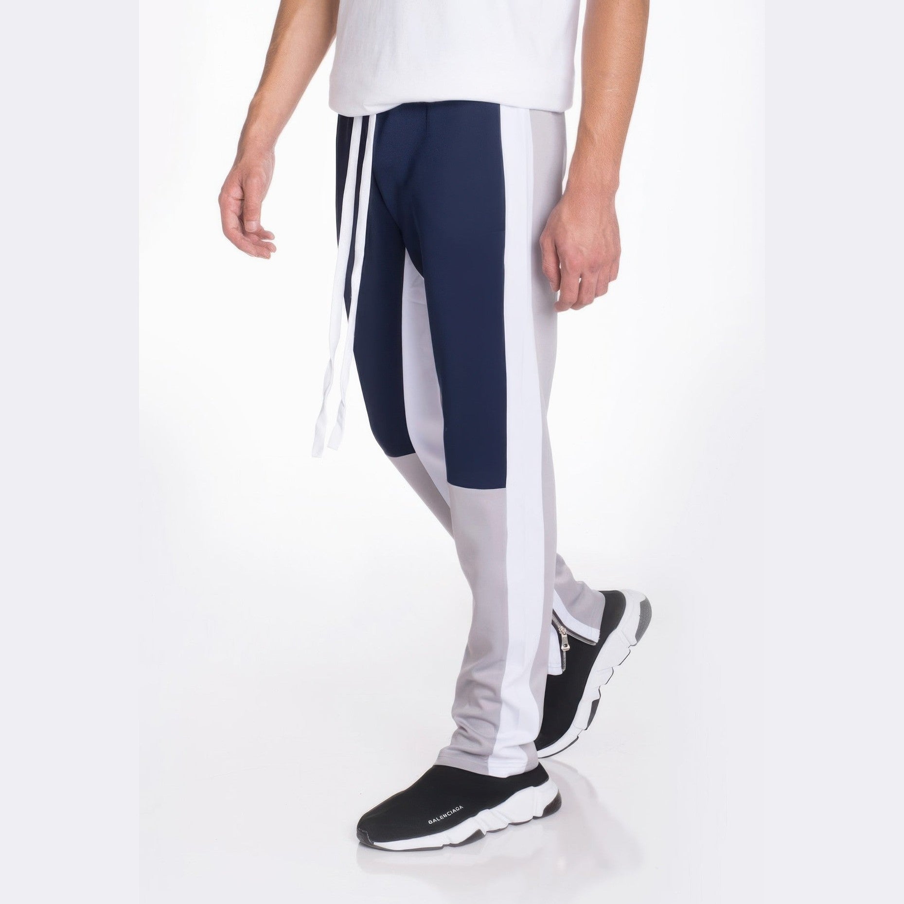 Color block track pants men in navy and gray with a comfortable fit for active lifestyle
