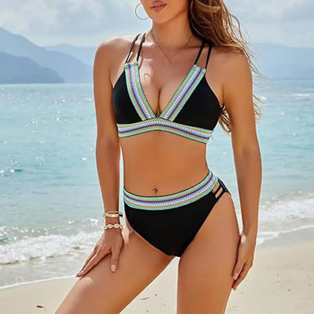 Color block two piece bikini set, stylish and perfect for beach outings