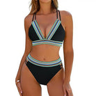 Color block two piece bikini set in black and blue for beachwear