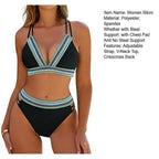 Color block two piece bikini set, women's polyester spandex, perfect for beach days