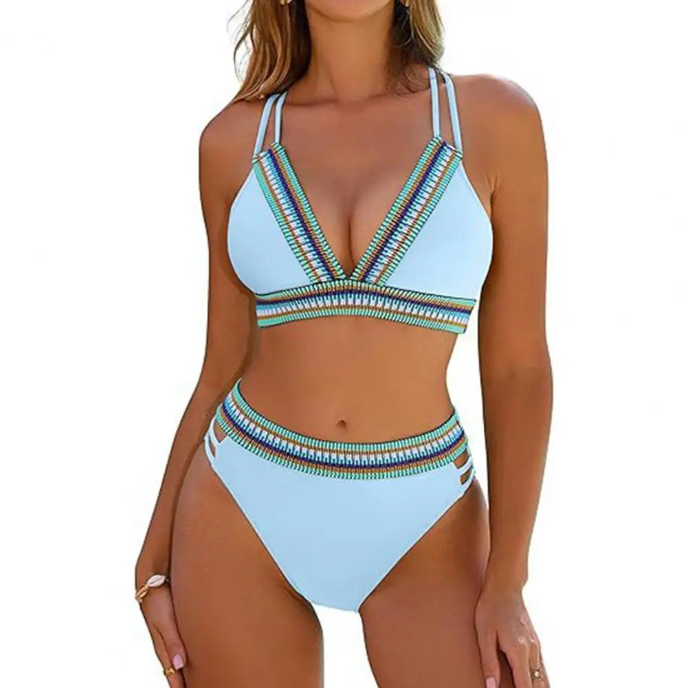 Women's color block two piece bikini set for beach outings