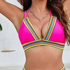 Color block two piece bikini set in pink, perfect for beach days