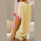 Color Block V-Neck Half Sleeve T-Shirt - VacationGrabs